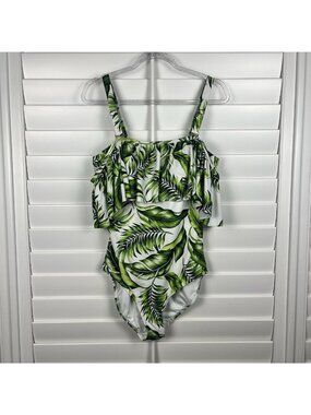 GabiFresh x Swimsuits For All Tropical Leaf Ruffle One Piece 14 DD Wide Strap